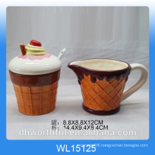 Icecream design ceramic sugar pot and milk jug